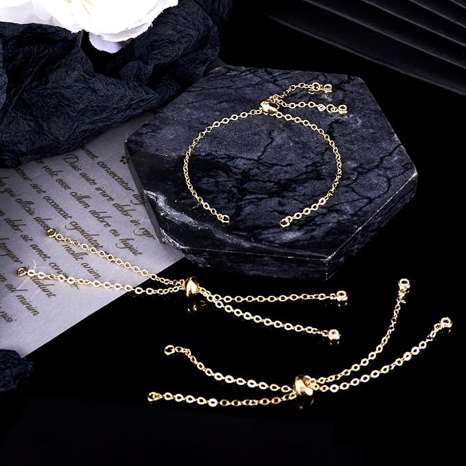 FASHEWELRY 10Pcs 18K Gold Plated Cable Chains Bracelet Adjustable Slider Bracelet Slider Extender Chains with Cubic Zirconia Ends for Woman Girl Jewelry Making, 7.87 Inch Long