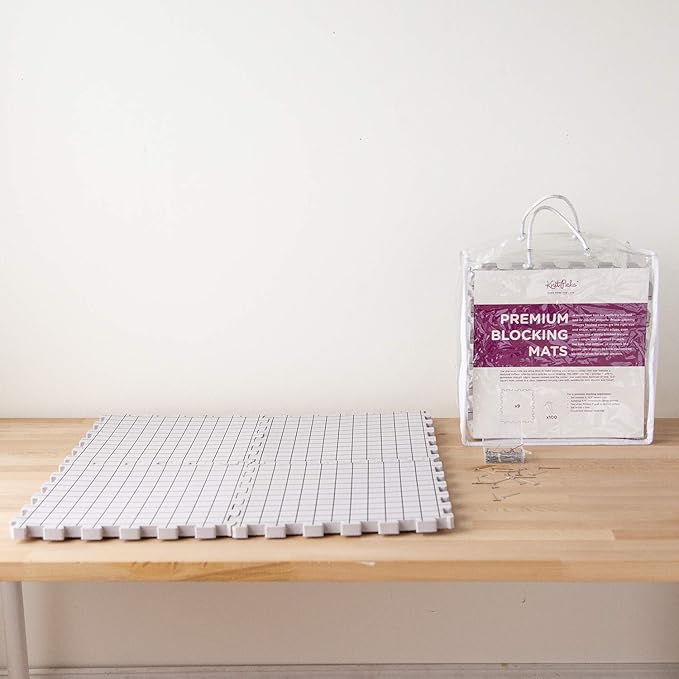 Knit Picks Premium Blocking Mats for Knitting and Crochet, Pack of 9 Extra Thick Blocking Boards with Grids, Includes 100 T-Pins and Storage Bag