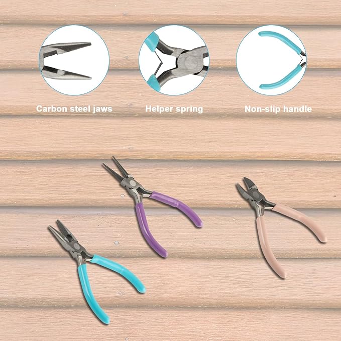 3-Piece Jewelry Pliers Set - Needle Nose, Round Nose & Wire Cutters for Jewelry Making, Wire Crafting & Repair | Professional DIY Tools for Metalwork, Earrings & Bracelets