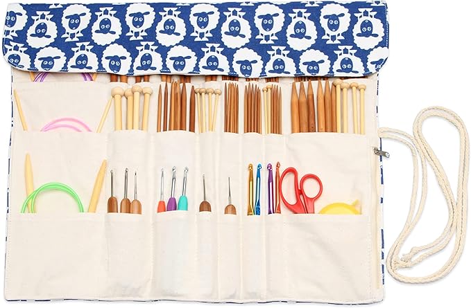 Teamoy Knitting Needles Holder Case(up to 14 Inches), Rolling Organizer for Straight and Circular Knitting Needles, Crochet Hooks and Accessories, Sheep - NO Accessories Included