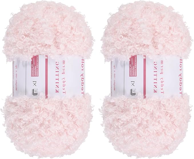 MECCANIXITY 2 Skeins Fur Yarn Soft Fluffy Chunky Yarn Fuzzy Eyelash Yarn Light Pink for Crocheting Knit Clothes Bag - 55Yard/50m, 3.19ozx2