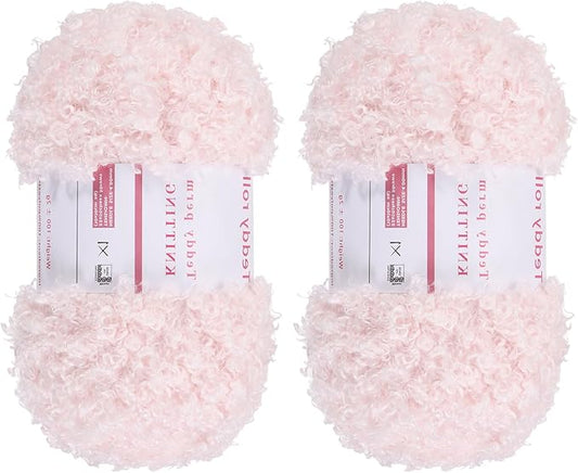MECCANIXITY 2 Skeins Fur Yarn Soft Fluffy Chunky Yarn Fuzzy Eyelash Yarn Light Pink for Crocheting Knit Clothes Bag - 55Yard/50m, 3.19ozx2