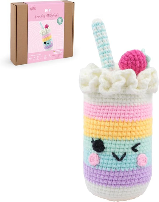 HOUSE CREATIVITY Beginner Crochet Kit for Adults, Beginners Crocheting Knitting Kit with Yarn Sets, Step-by-Step Video Tutorials,Animal Craft Kit, Holiday Birthday Gifts(Cup with Straw)