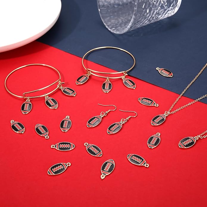 NVENF 30PCS Football Charms for Jewelry Making, Enamel Football Charms for Bracelet Necklace Earrings Making, Red Black White Blue Purple Orange Game Day Football Charm Bulk