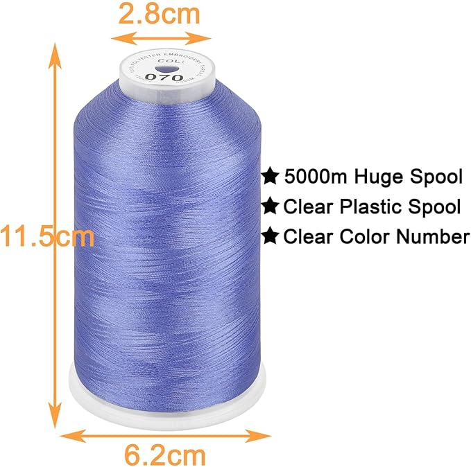 New brothread - Single Huge Spool 5000M Each Polyester Embroidery Machine Thread 40WT for Commercial and Domestic Machines - Cornflower Blue