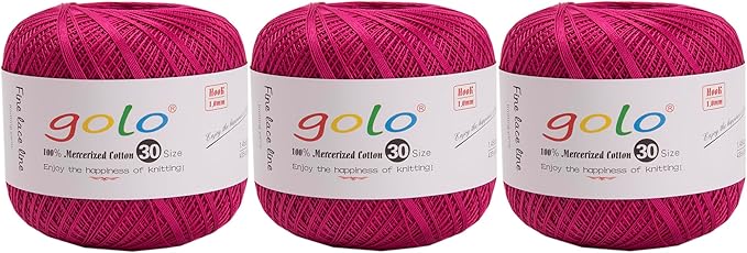 golo 3 Balls Crochet Thread Size 30 Embroidery Thread Yarn for Hand Kniting Yarn for Tatting 045