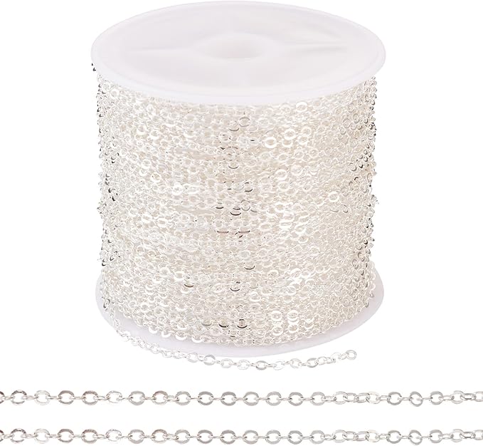 Sparkeads 32.8 Feet 10M Silver Chains Iron Flat Oval Cable Chains Metal Link Chains Soldered with Spool Bulk for Jewelry Craft Necklace Bracelet DIY Women Earring Valentine
