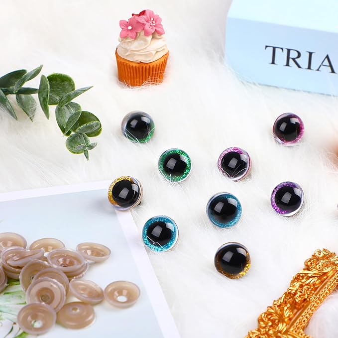 UPINS 180 Pieces 10-35 mm Large Safety Eyes with Washers for Amigurumi Stuffed Animal Plastic Craft Doll Crochet Eyes for DIY of Puppet, Bear, Toy Making Supplies (Assorted Colors)