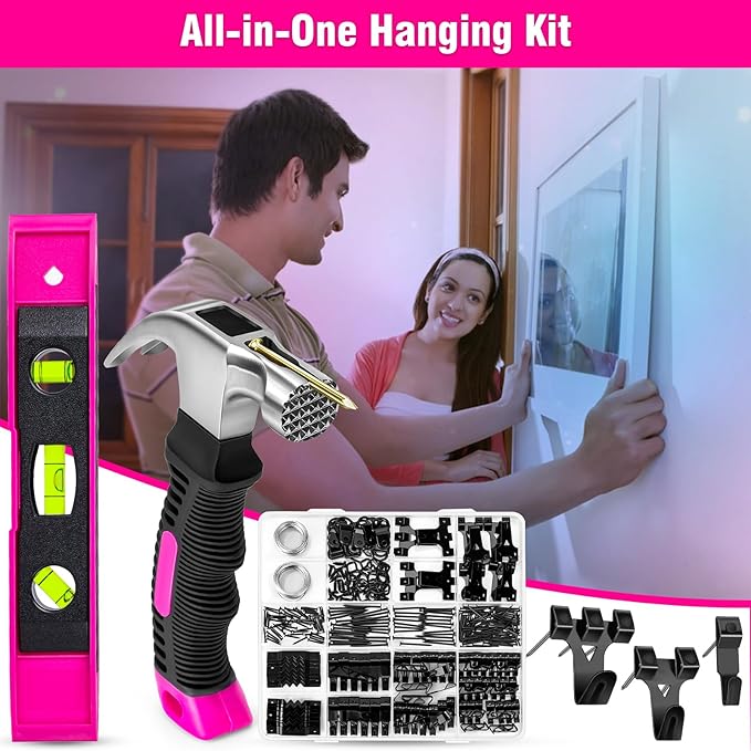 THINKLEARN Picture Hanging Kit - 327Pcs Picture Hangers with Hooks, Nails, Wires, Level & Hammer, Wall Hanging Kit for Frame, Painting, Art, Photo, Picture Hanging Hardware for Home & Office Decor