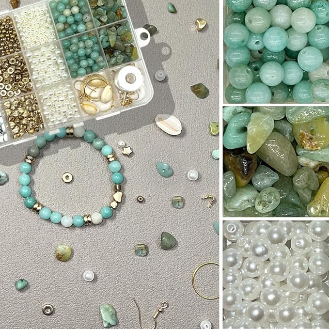 Basigeese Jewelry Making Supplies Kit Natural Stone Beads Irregular Gemstone Beading with for DIY Craft Bracelet Necklace Earrings for Adults (Amazonite)