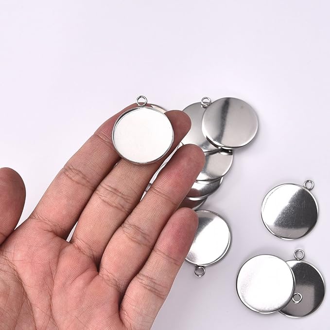 LANBEIDE Silver Pendant Trays for Jewelry Making Kits, 40 Pieces Stainless Steel Round Bezel with 40 Pcs Clear Cabochon Dome 25mm / 1 Inch Diameter (Total 80 Pcs)