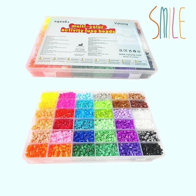 vytung 11000pcs fuse beads kit 36 colors 5mm,plastic beads and iron for fuse bead refill pack