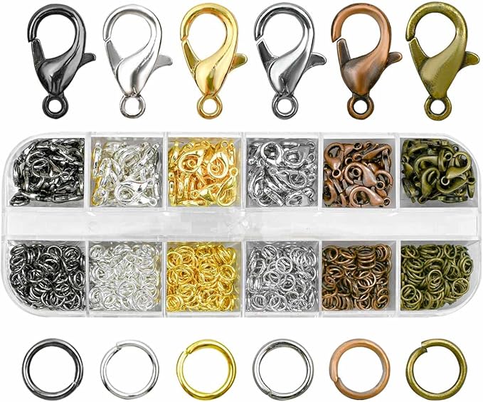Lobster Claw Clasps & Open Jump Rings for Jewelry Making - Necklace Bracelet Chain Findings Kit - Silver Gold DIY Repair Supplies (6 Colors)