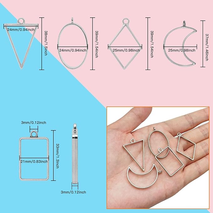 Oubaka 50pcs Open Bezel Pendants 5 Styles Open Back Bezel Pendant Open Frame Pendant Resin Craft Bezels for Resin Casting,Necklace,Earrings,Pressed Flower,DIY Crafts(White K)
