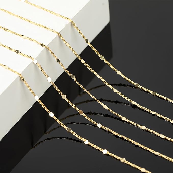 Jabogrii 32.8 Feet 18K Gold Plated Brass Jewelry Making Chains Flat Round DIY Necklace Bracelet Chain for Jewelry Making