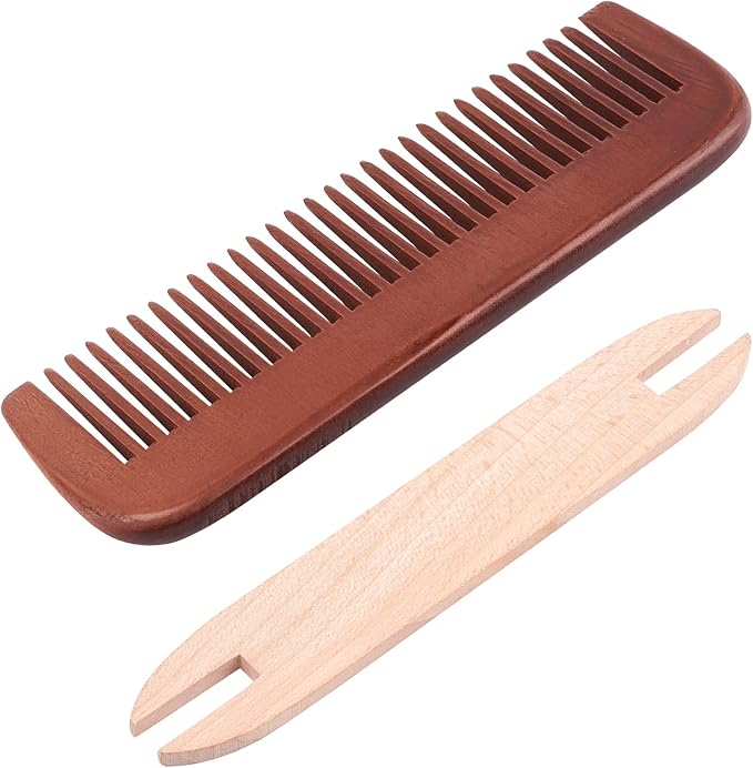 NBEADS Weaving Tool Kit, Including 1 Pc Wood Knitting Looms Shuttle and 1 Pc Wood Weaving Comb Loom Machine Accessories for DIY Craft, Mixed Color
