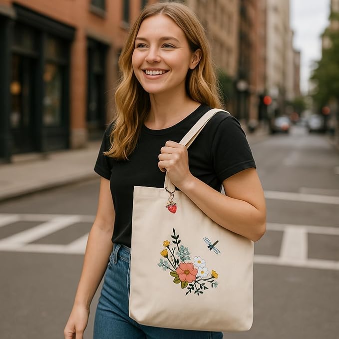 Speedura Embroidery Kit for Beginners – Dual Canvas Tote Bags with Floral Cross Stitch Patterns | Complete Needlepoint Set Includes Hoops, Threads & Step-by-Step Video Tutorial (Beige & Black Set)
