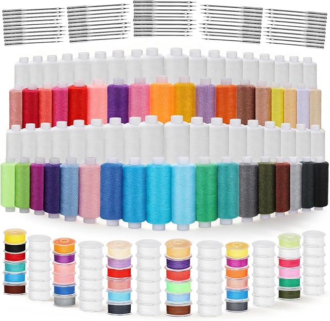 194PCS Sewing Thread Kit with Prewound Bobbins, 72 Colors Thread Spools (400 Yards Each), 72 Rolls of Shuttle Core Thread, 50 Machine Needles for Hand Stitching, Quilting, Embroidery & DIY Crafting