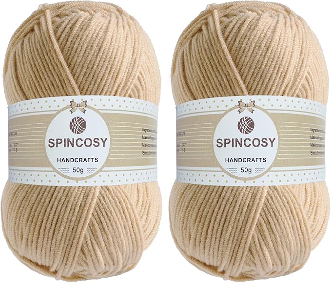 2 Pcs Crochet Yarn, Feels Soft 280 Yards Assorted Colors 4ply Acrylic Yarn,Yarn for Crochet & Hand Knitting (Khaki)