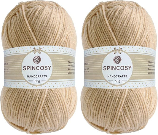 2 Pcs Crochet Yarn, Feels Soft 280 Yards Assorted Colors 4ply Acrylic Yarn,Yarn for Crochet & Hand Knitting (Khaki)
