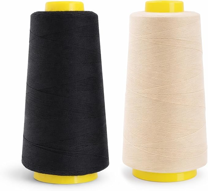 Mandala Crafts Black and Cream Thread Cones for Machine and Hand Quilting - 4800 Yds 50 WT Multiple Purpose Mercerized 100% Cotton Threads for Sewing Machine Serger Embroidery