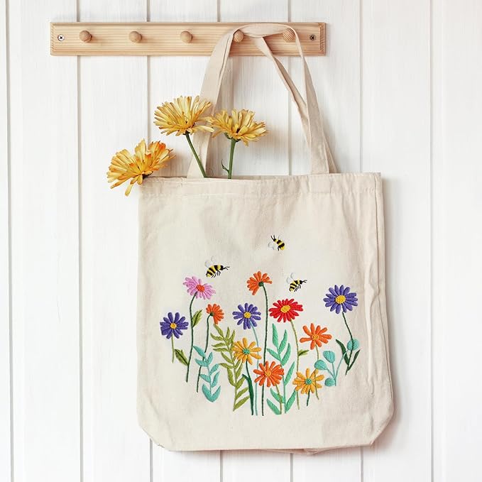 louise maelys canvas tote bag embroidery kit for beginners,cross stitch kits for adults,arts crafts needlepoint women shopping reusable grocery bags