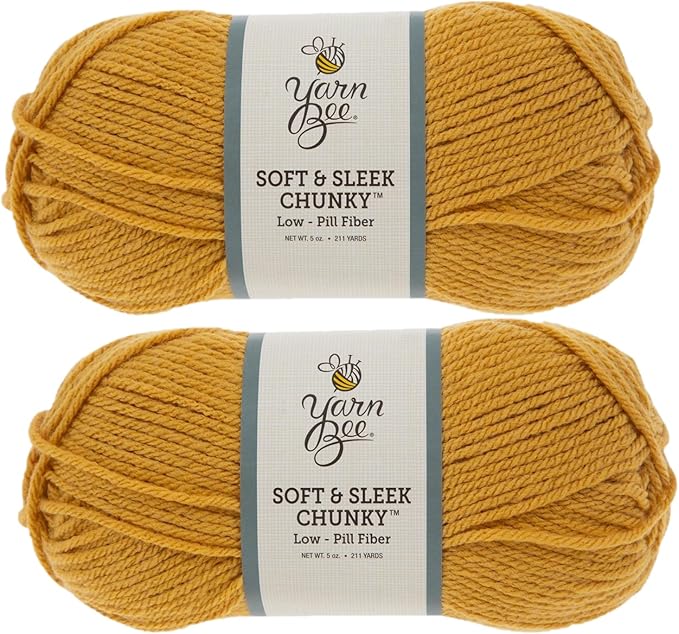 Yarn Bee Soft & Sleek Chunky - 5-Bulky - 100% Low Pill Acrylic, Yarn for Crocheting & Knitting Blankets, Hats, Sweaters, and More, Set of 2, 710 Mustard