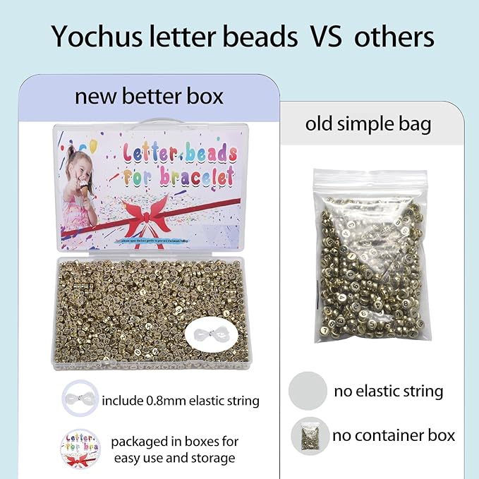 Yochus 1000pcs Gold Letter Beads for Bracelets, 4x7mm Black Alphabet A-Z Beads Friendship Bracelets Jewelry Making Kit Earring Bracelet Making Kit for Teen Gifts