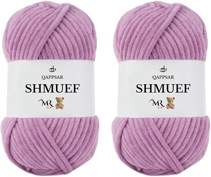 SHMUEF Chenille Yarn 2-Pack – Ultra Soft Velvet Yarn, Super Bulky Weight (5–6 mm), Yarn for Crochet, Amigurumi & Baby Blankets (Lilac)