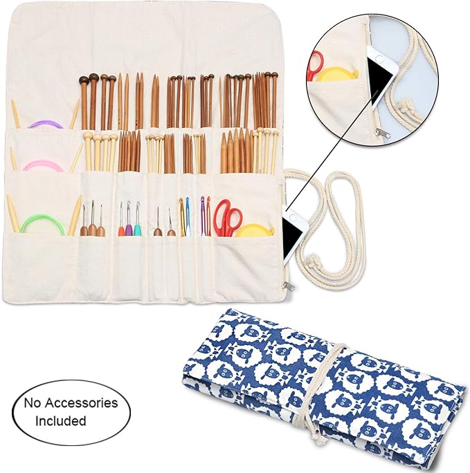 Teamoy Knitting Needles Holder Case(up to 14 Inches), Rolling Organizer for Straight and Circular Knitting Needles, Crochet Hooks and Accessories, Sheep - NO Accessories Included