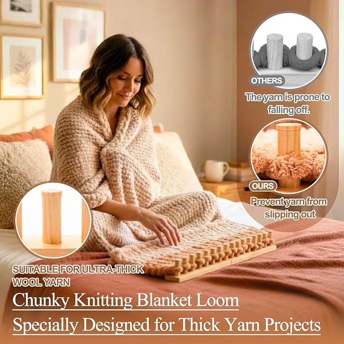 Novabright 28" Chunky Knitting Loom, Foldable Chunky Yarn Loom Adjustable DIY Blanket Knitting kit for DIY Scarves, Pillows, Home Decor, Yarn Craft, Beginner, Portable Hand Weaving Kit