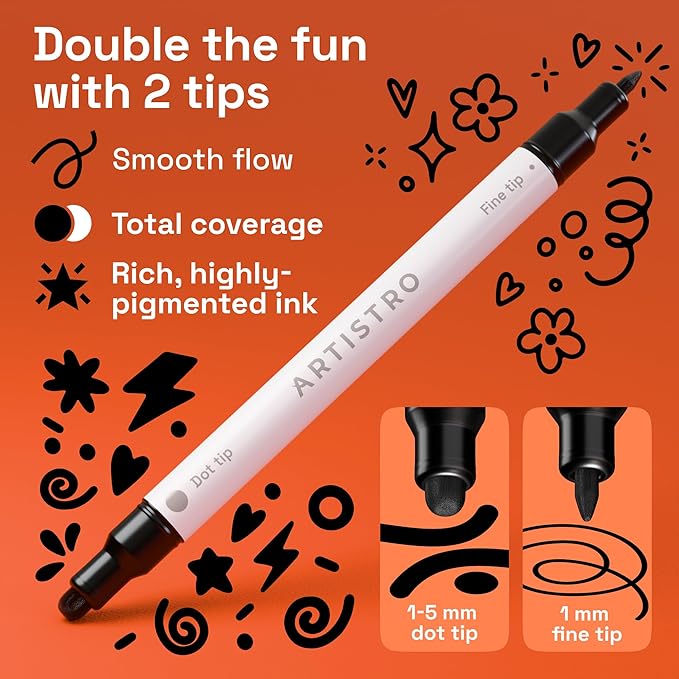ARTISTRO 12 Black Acrylic Paint Markers for Rock, Fabric, Wood, Glass, Eggs - Dual-Tip Paint Pens for Coloring Books for Adults, Teens, Kids - Art & Craft Supplies - Gift Idea - Easter Basket Stuffers
