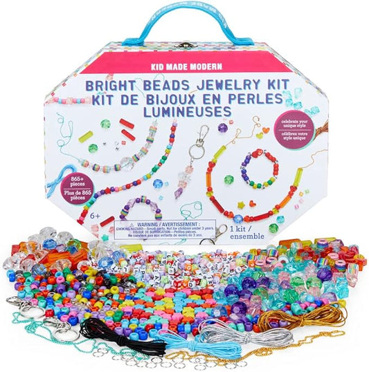 Kid Made Modern - Bright Beads Jewelry Kit - Bead Bracelet Kit - 865+ Piece Set - DIY Kids Crafts - Bulk Craft Set - Create Your Own Art - Includes Art & Jewelry Supplies - Ages 6+