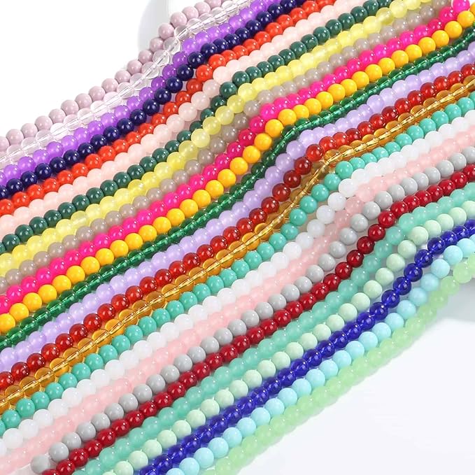 selizo 1250Pcs Glass Beads, 8mm Round, 25 Vibrant Colors, for Bracelets, Jewelry Making, DIY Crafts