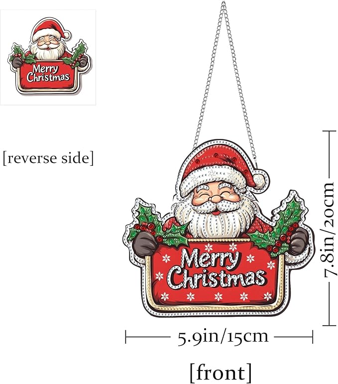 Pavemlo Hanging Diamond Art Kits for Adults Santa Claus – 8x8 Inch Double-Sided Acrylic Board DIY Crystal Diamond Suncatcher Pendant, Sparkling Home Wall or Window Decoration Handmade Gift