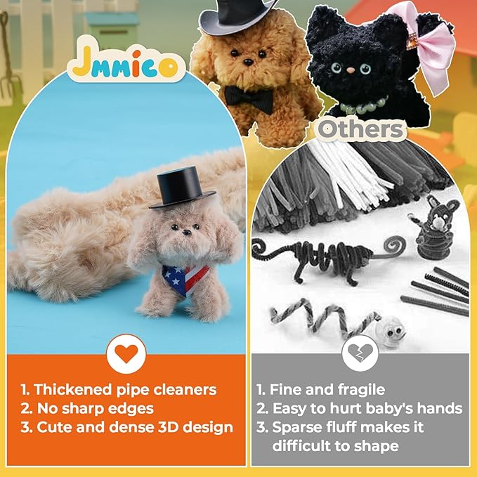 JMMICO 71 PCS Pipe Cleaner Craft Kit for Kids- DIY Animal Puppy Kit with Video Tutorial, Creative Gifts, Kids Classroom Prizes, Arts and Crafts for Kid, Gifts for 8+ Year Old Girls