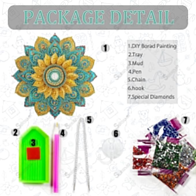 SOURMO Diamond Art Painting Hanging Kit, DIY Diamond Gem Painting Pendant, Acrylic Board Mandala Floral Wall Art
