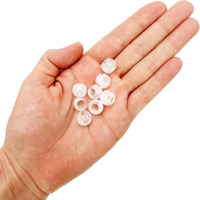 300 acrylic large hole beads for crafts and for hair 10mm x 12mm acrylic barrel beads with 5.7mm large hole, clear and white marble swirl for men and women