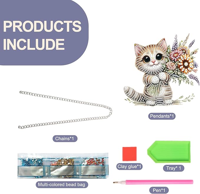 TDFERAN Diamond Art Hanging Pendants Cat Mosaic Making Kits by Kits Home Decoration Pendant Diamond Art Hanging Sign Onament Art Wind Chimes Hanging Pendants for Wall Home Decor