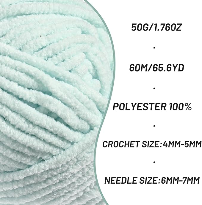 4 Packs Plush Chenille Chunky Crochet Yarn - Baby Yarn for Crocheting Soft - Velvet Yarns Knitting for Blankets Crafts - Fluffy Amigurumi Yarns 200g/262.5yds (4 Pale Cyan)