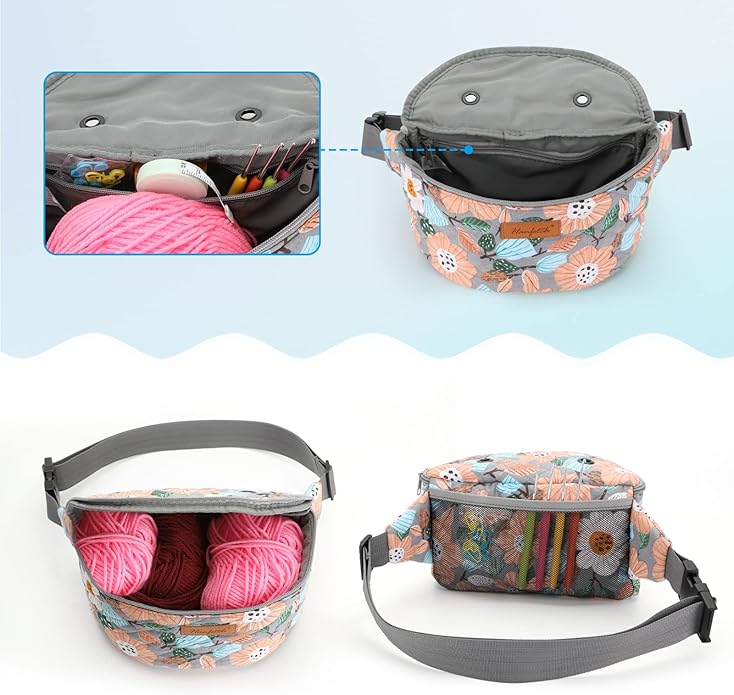 Yarn Crossbody Waist bag Small Yarn Storage Organizer for Yarn Skeins-Organizer for Crochet Hooks and Accessories