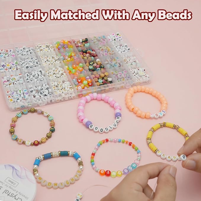 1400 Pcs Letter Beads Kit, 28 Styles White Acrylic Alphabet Beads Letter Beads for Jewelry Making wiht Number Beads Heart Beads Friendship Bracelet Kit