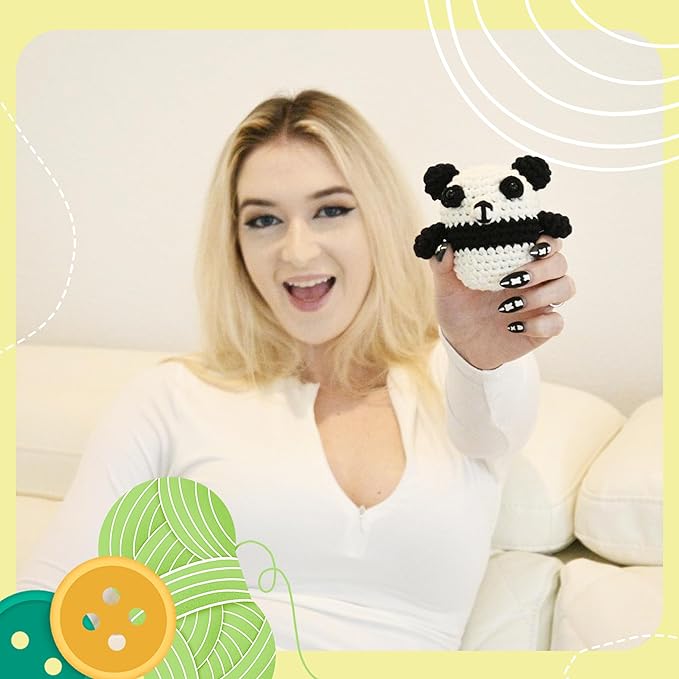 Panda Crochet Kit for Beginners & Adults | DIY Yarn Project for Couples, Teens & Animal Lovers | Complete Kit w/ Hook, Pattern, Step-by-Step Video & Written Guides | Fun Creative Gift (Ages 15+)