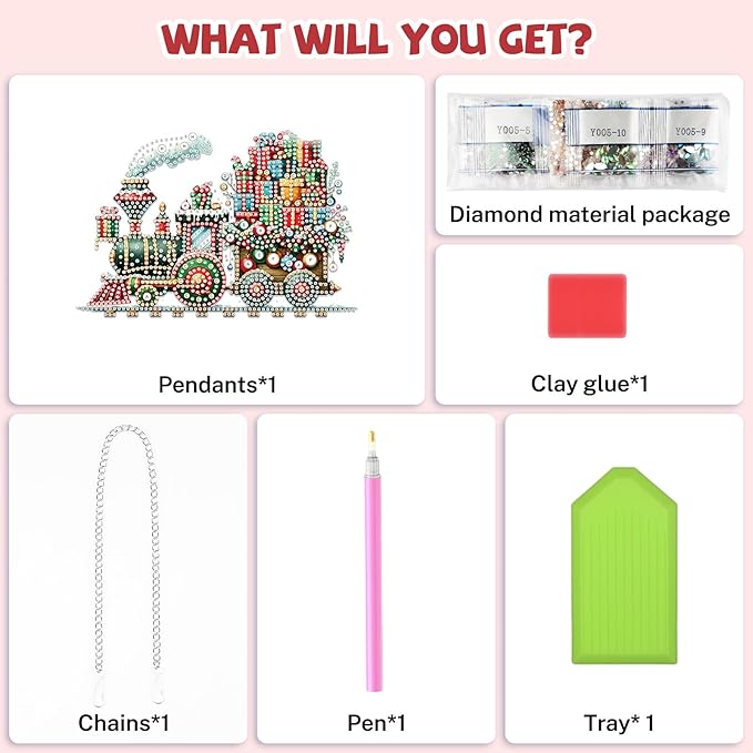 Bowetile Christmas Train Diamond Art Hanging Kits for Adults, Diamond Art Suncatchers, 5D Special Shape Diamond Painting Pendant Window Ornament Christmas Gifts for Home Door Wall Decor