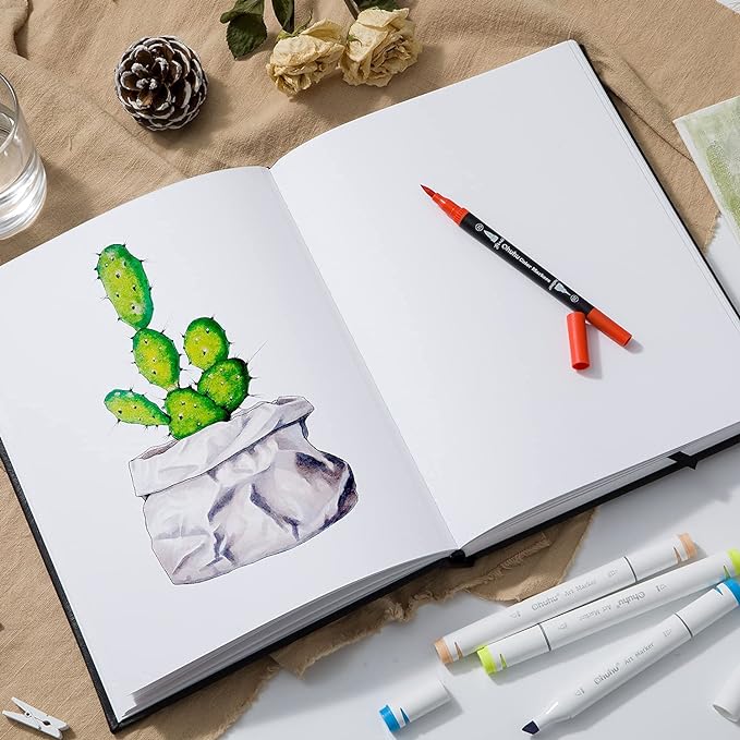 Ohuhu Mix Media Pad - 10.8" x 7.8" Mixed Media Art Sketchbook, 120 llb/200 gsm Heavyweight Papers, 78 Sheets/156 Pages, PU Hardcover Mixed Media Paper Pad for Acrylic Painting Christmas Gift