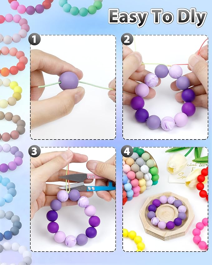 160pcs fiveizero 15mm silicone beads for keychain making - mixed color round rubber beads bulk, diy craft supplies for bracelets necklaces pens(black)