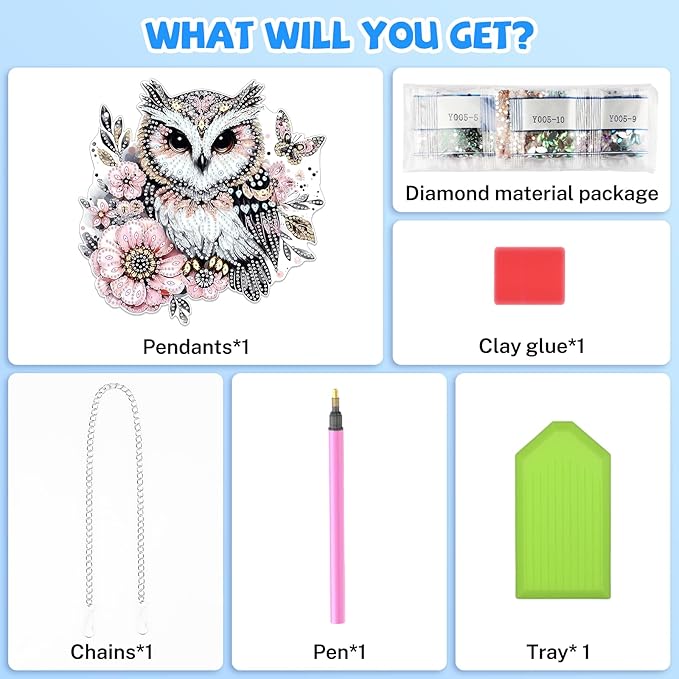 Bowetile Owl Diamond Art Hanging Kits for Adults, 5D Special Shape Diamond Painting Animals Kits, Animal Gem Art Suncatchers Painting Pendant Ornament for Home Garden Wall Decor