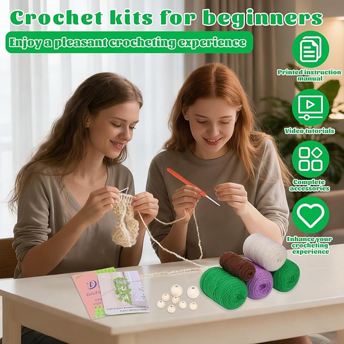 Kogyxe Beginners Crochet Kit, Amigurumi Crochet Starter Kits w Step-by-Step Video Tutorials, Hanging Potted Plants Knitting Starter Pack for Beginners Decoration, Wisteria Flower (40%+ Yarn)