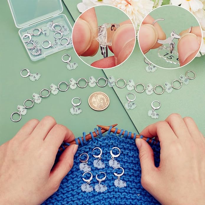 BENECREAT Sheep Stitch Markers, Clear Acrylic Crochet Stitch Marker Charms for Knitting Weaving Sewing Accessories Quilting