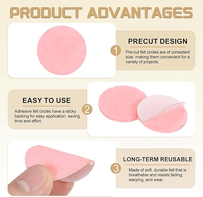 uxcell 100 Pcs Adhesive Felt Circles, 3/4" Round Non-Woven Felt Pads Stickers Dots Pre Cut for DIY Crafts Sewing Handcraft Costume Holiday Decoration, Pink